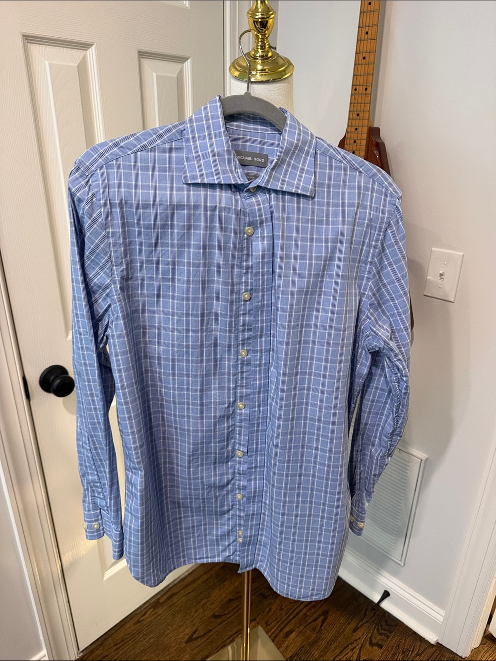 Michael Kors Light Blue Windowpane Men's Dress Shirt